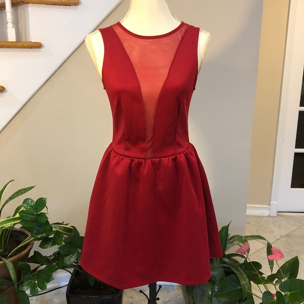 Deep V-Neck Red Cocktail Dress
